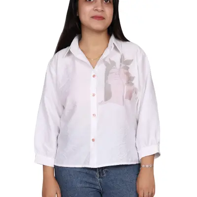 WHITE WATERCOLOR FLORAL CASUAL SHIRT FREE SIZE