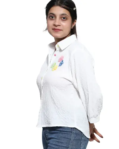 WHITE MULTICOLOR EMBROIDERY PLUS SIZE SHIRT
