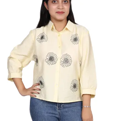 YELLOW DAISY EMBROIDERY CASUAL SHIRT FREE SIZE
