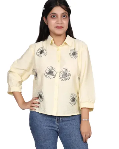 YELLOW DAISY EMBROIDERY CASUAL SHIRT FREE SIZE