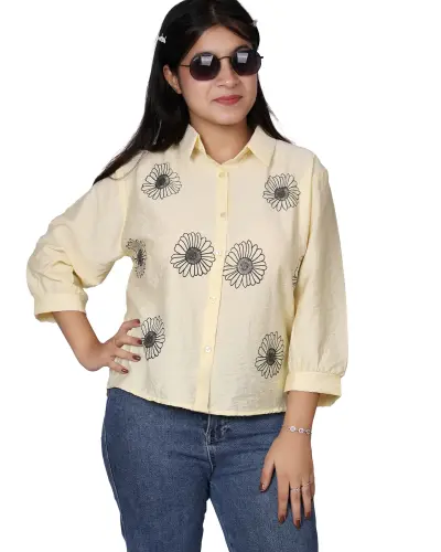 YELLOW DAISY EMBROIDERY CASUAL SHIRT FREE SIZE