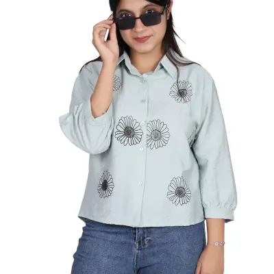 MINT DAISY EMBROIDERY CASUAL SHIRT FREE SIZE