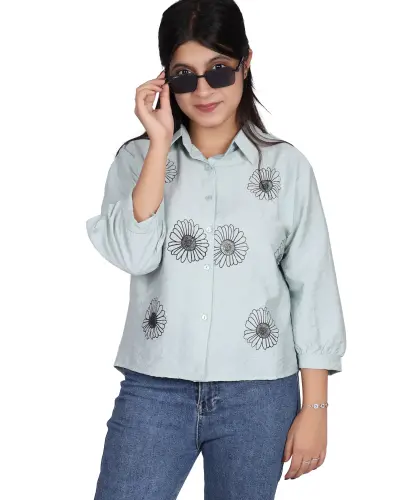 MINT DAISY EMBROIDERY CASUAL SHIRT FREE SIZE