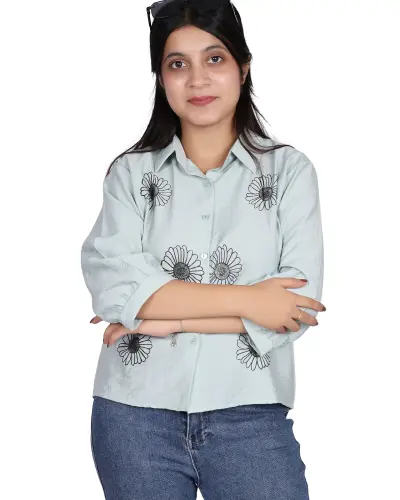 MINT DAISY EMBROIDERY CASUAL SHIRT FREE SIZE