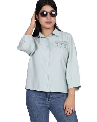 MINT EMBROIDERY POCKET CASUAL SHIRT FREE SIZE