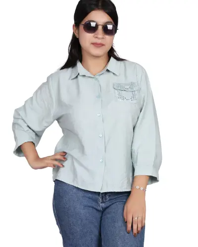 MINT EMBROIDERY POCKET CASUAL SHIRT FREE SIZE