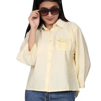 YELLOW EMBROIDERY POCKET CASUAL SHIRT FREE SIZE