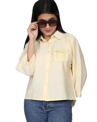 YELLOW EMBROIDERY POCKET CASUAL SHIRT FREE SIZE