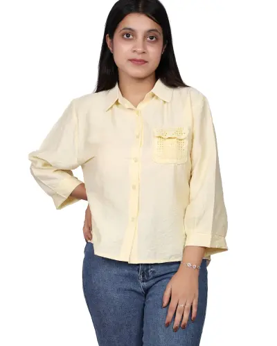 YELLOW EMBROIDERY POCKET CASUAL SHIRT FREE SIZE