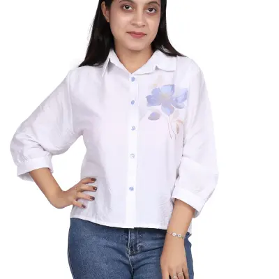 WHITE SOFT FLORAL PRINT CASUAL SHIRT FREE SIZE