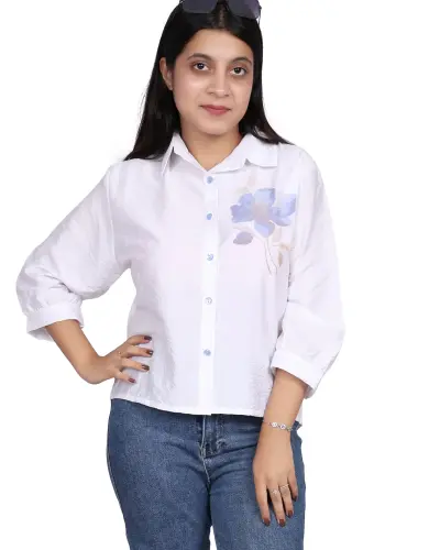 WHITE SOFT FLORAL PRINT CASUAL SHIRT FREE SIZE
