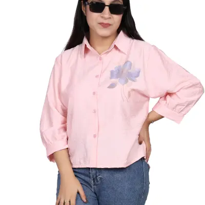 PINK SOFT FLORAL PRINT CASUAL SHIRT FREE SIZE