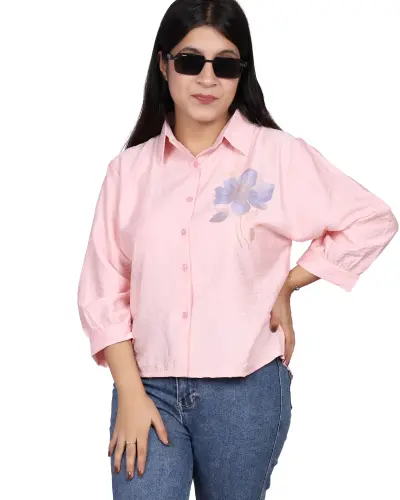 PINK SOFT FLORAL PRINT CASUAL SHIRT FREE SIZE