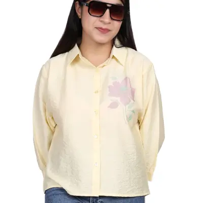 YELLOW SOFT FLORAL PRINT CASUAL SHIRT FREE SIZE