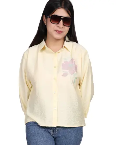 YELLOW SOFT FLORAL PRINT CASUAL SHIRT FREE SIZE