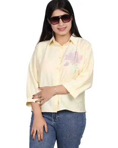 YELLOW SOFT FLORAL PRINT CASUAL SHIRT FREE SIZE