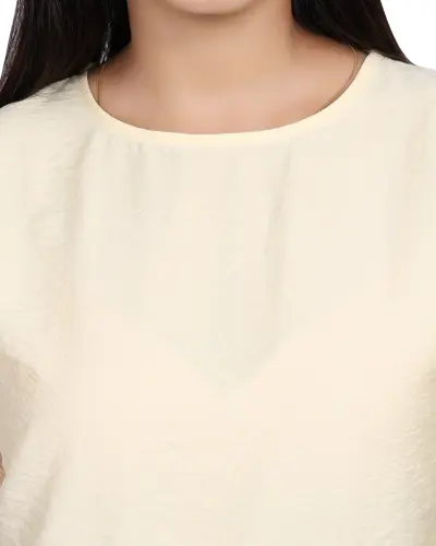 YELLOW SCALLOP LACE EMBROIDERY TOP FREE SIZE