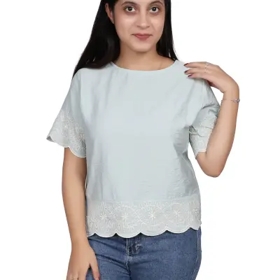 MINT SCALLOP LACE EMBROIDERY TOP FREE SIZE
