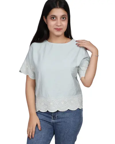 MINT SCALLOP LACE EMBROIDERY TOP FREE SIZE