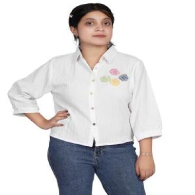 EMBROIDERY FLOWER CASUAL SHIRT FREE SIZE