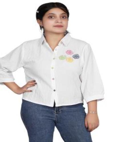 EMBROIDERY FLOWER CASUAL SHIRT FREE SIZE