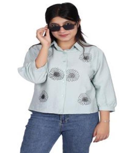 NV FABRIC EMBROIDERY PRINT CASUAL SHIRT FREE SIZE