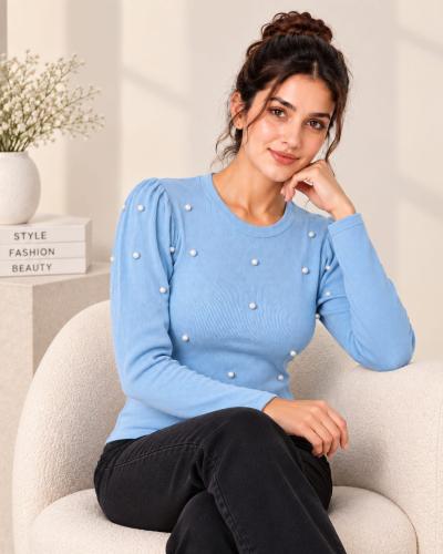 Sky Blue Pearl Detail Top Premium Quality