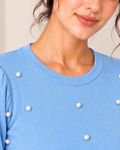 Sky Blue Pearl Detail Top Premium Quality