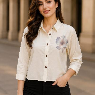 Women's White Floral Print Casual Shirt