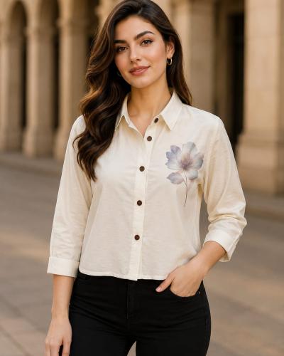 Women's White Floral Print Casual Shirt