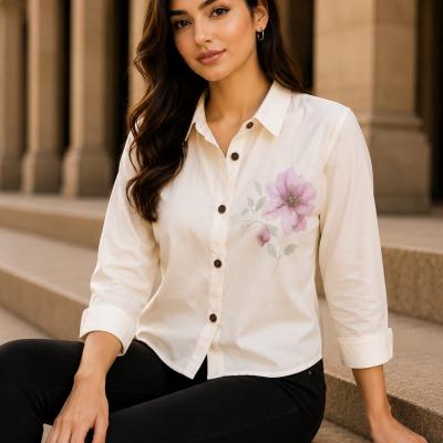 Women's White Floral Print Casual Shirt