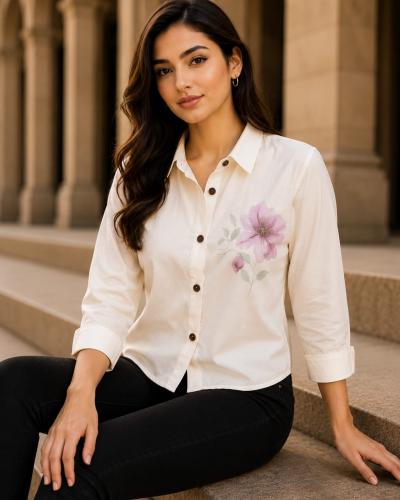 Women's White Floral Print Casual Shirt